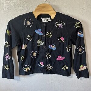 Michael Simon Lite Novelty Embroidered Cardigan Beach Summer Hat Print Cotton XL